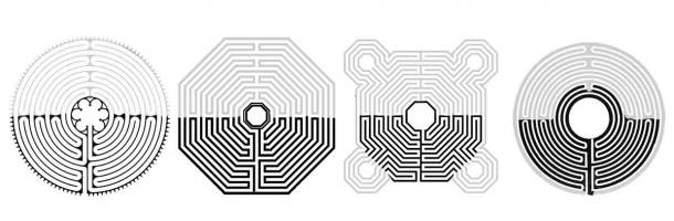 The labyrinths of Chartres, Amiens, Reims and Sens, hiding the 7-arm Menorah. (Author provided)