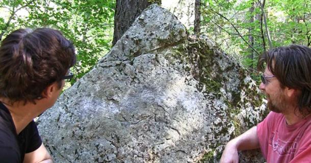 “A large triangular-shaped boulder features many esoteric symbols which also appear in James Churchward's books on the Lost Continet of Mu.” Photograph © Dustin Naef 2016