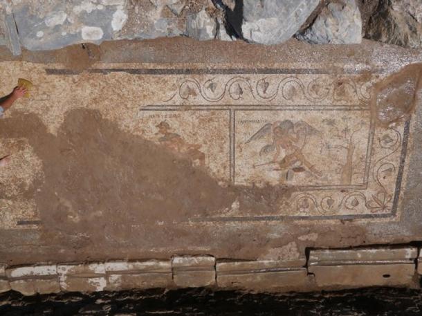Mosaic found in 2nd century latrine in Antiochia ad Cragum (today in Turkey). Credit: Antiochia ad Cragum Excavations
