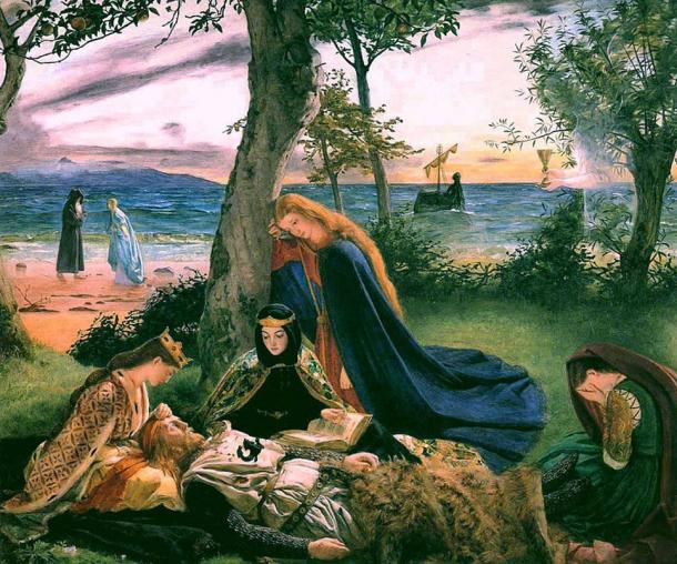 Was the legendary King Arthur buried on Bardsey Island? Painting, La Mort d'Arthur (The Death of King Arthur) by James Archer (1860). 