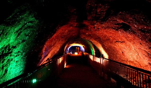 A lighted tunnel of the Khewra Salt Mine, second largest in the world.