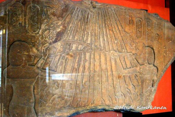 A limestone block from very early in Akhenaten’s reign shows the King making incense offerings to the Aten. The physiognomy and bizarre portrayals that marked his rule had not made their debut yet. Karnak. Egyptian Museum, Cairo.