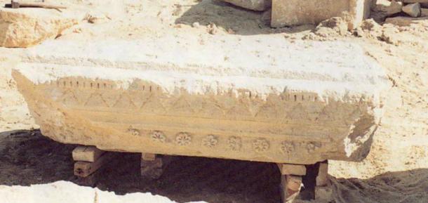 The lintel from the burial chamber of the tomb showing the eight-petal rosettes, a symbol of Macedonian royalty.