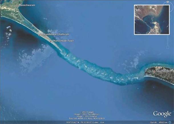 The location of Adam's Bridge between India and Sri Lanka. (Google earth)