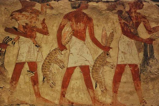 The loincloth can be dated to at least 3000 BC.  in Egypt.  This fresco from the tomb of Nebamun (c. 1350 BC) shows servants offering hares and other objects (Jan van der Kraaben / CC BY NC SA 4.0)