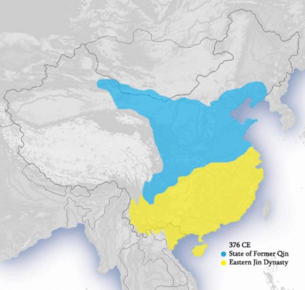 Map showing the location and extent of the Former Qin Dynasty, circa 376 A.D