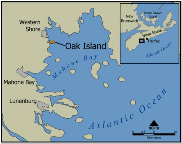 Map showing location of Oak Island, Nova Scotia