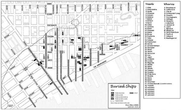 A map of buried ships in San Francisco. 