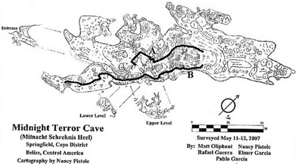 Map of the Midnight Terror Cave with pathways indicated by bold lines.