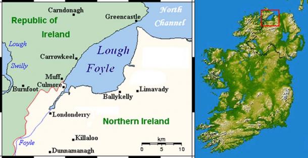 Map showing the location of Lough Foyle.