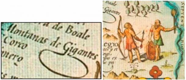 Details from the above map, shows the name ‘Montanas de Gigantes’ and supposed representations of giants. (Author Provided)
