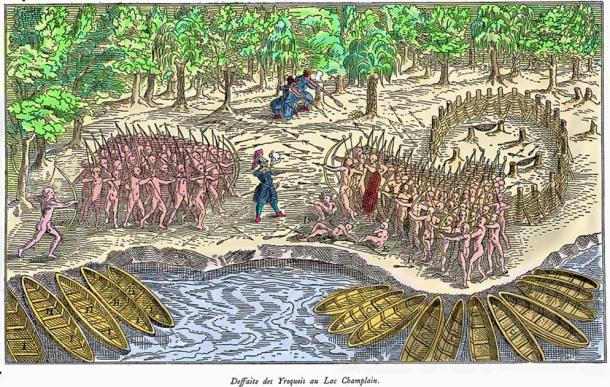 The era was marked by Inter-Tribal warfare. Image shows an event in 1609 when Algonquin, Huron and French forces attacked the Iroqouis in New York. (Public domain)