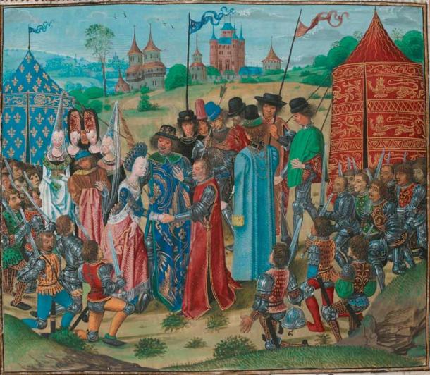El matrimonio de Ricardo II, rey de Inglaterra, con su joven esposa Isabella de Valois, representado como mucho mayor que sus seis años reales. (Dominio publico)