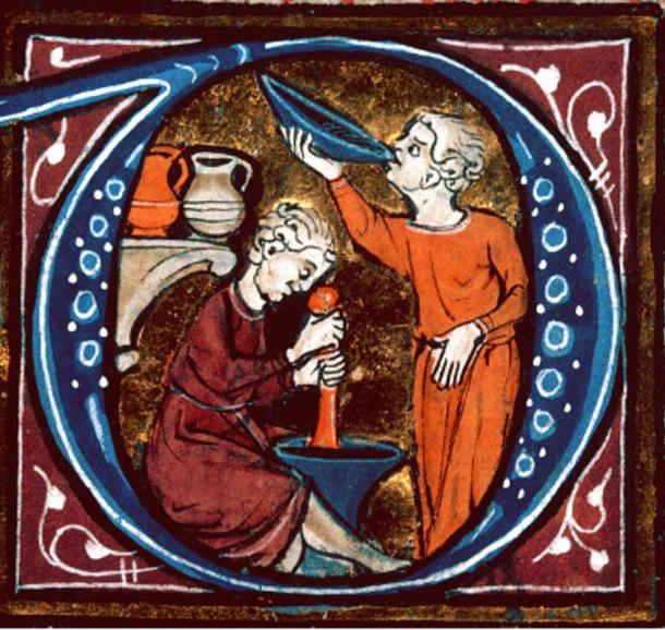Medieval medicine. Detail of an illumination of ‘medicinae Canon’ of Avicenna