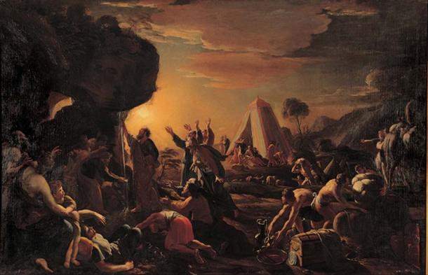 Moses creates the miraculous stream. Painting by the seventeenth-century artist François Perrier. 