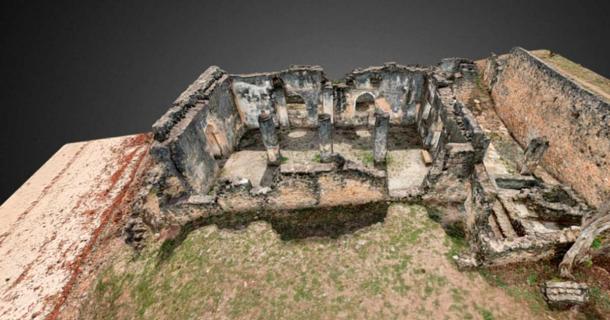 3D model of the Malindi Mosque, Kilwa Kisiwani, Tanzania. Sea-level rise and loss of mangroves, which act as a buffer to the sea, have resulted in the site experiencing loss of the seaward side of the monument (collected by CyArk and distributed by Open Heritage 3D). (Antiquity Publications Ltd)