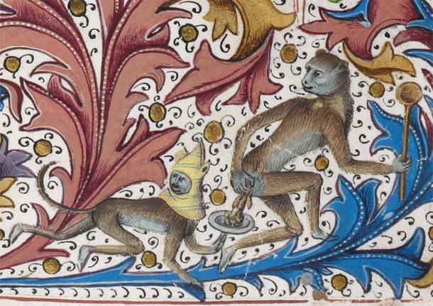 Strange monkey work.  Jean de Wavrin, Recueil des croniques d'Engleterre, Bruges 1471-1483.  British Library, Royal 15 H IV, p.  192 p