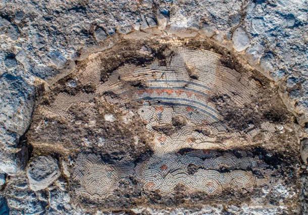 Mosaic floor of 1,300-year-old church in the village of Kfar Kama, near the Mount of Transfiguration (Mount Tabor). (Alex Wiegmann, Israel Antiquities Authority)