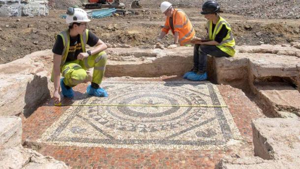 A mosaic formed the floor of the original mausoleum chamber found at Liberty of Southwark excavation site, London. (MOLA)