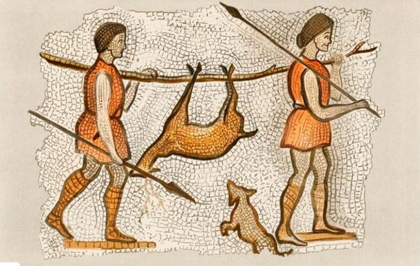 A mosaic illustration of women hunting taken from William MacKenzie’s National Encyclopaedia (1891). (Public Domain)