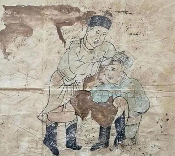 A mural of Khitan daily life – cutting hair. (CFTV)