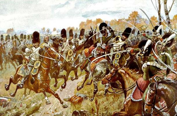 The French grenadiers against the Bavarian light cavalry in one of the decisive moments of the battle of Hanau