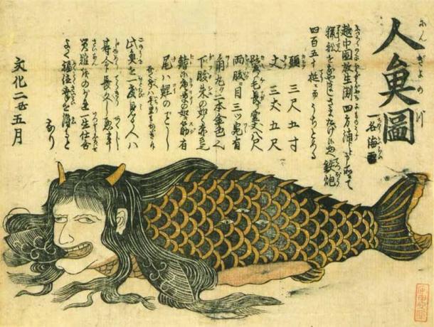Las sirenas, conocidas como ningyo en japonés, son una parte integral de la mitología japonesa y son la razón de la popularidad de las momias sirena, como la Sirena del Templo Enjuin. (Dominio publico)