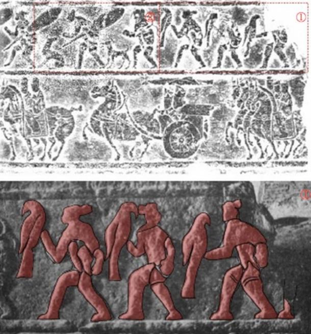 FIG 1.3. Central Asian nomad eagle hunters on ancient Chinese stone reliefs