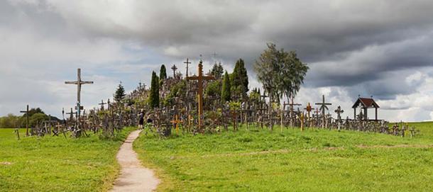 View of the numerous crosses on the hill.