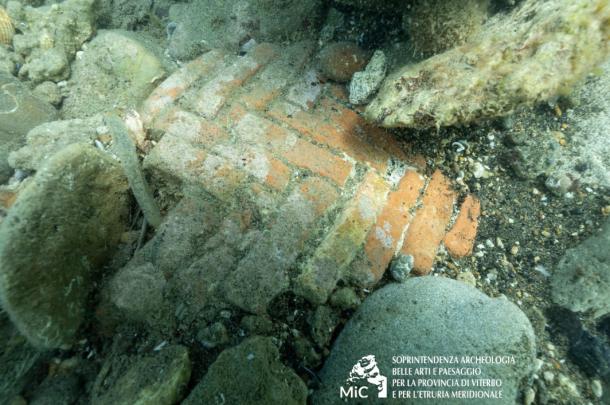 The opus spicatum flooring, with bricks laid in a herringbone pattern. 