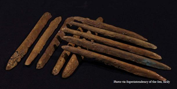 Some of the orichalcum ingots found near a 2,600-year-old shipwreck off the coast of Sicily. 