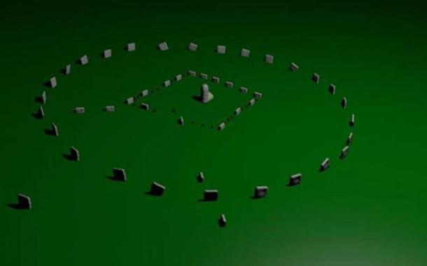 The original square monument with the huge obelisk in the center (Credit: School of Archaeology & Ancient History, University of Leicester)