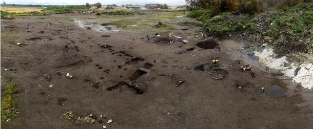 An overview of the Ørland dig where the boat and shoes were found.