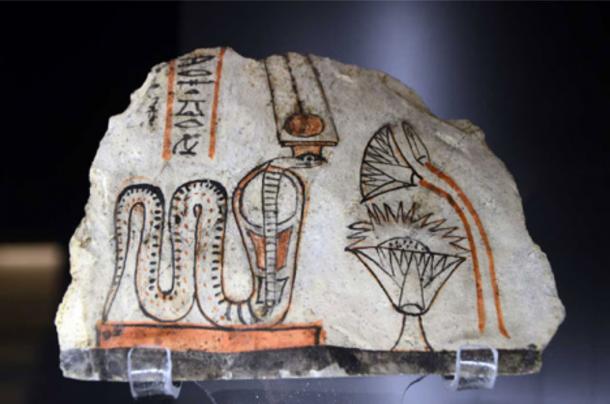 In this ostracon from Deir el-Medina, goddess Meretseger - meaning 