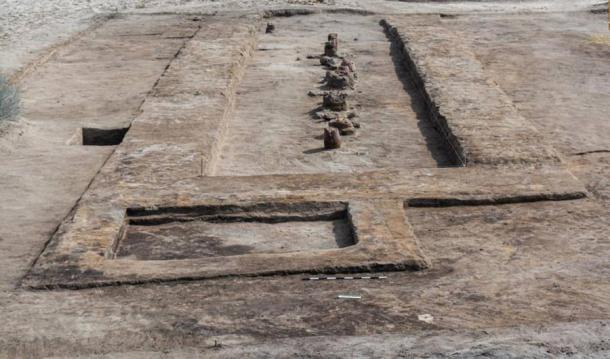 The outlines of the ancient Tell el Kedwa military fortress where the five 13th-century-BC water wells were recently discovered. (Ministry of Tourism and Antiquities)