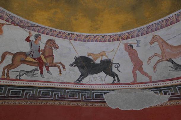 The brightly painted murals inside the Thracian tomb of Aleksandrovo, at Haskovo Province, South-Eastern Bulgaria. Representational image only.