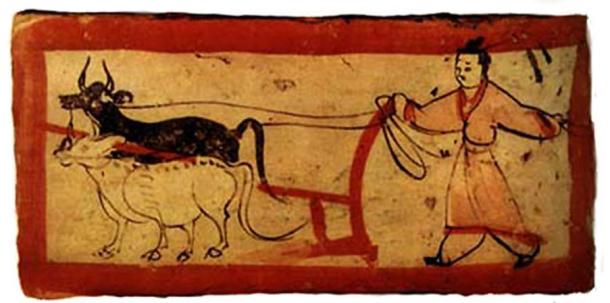 A painted tomb brick from the Western Jin Dynasty. (Public Domain)