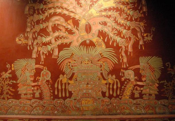 A reproduction of a painting of the great goddess from the ancient Mexican city of Teotihuacan