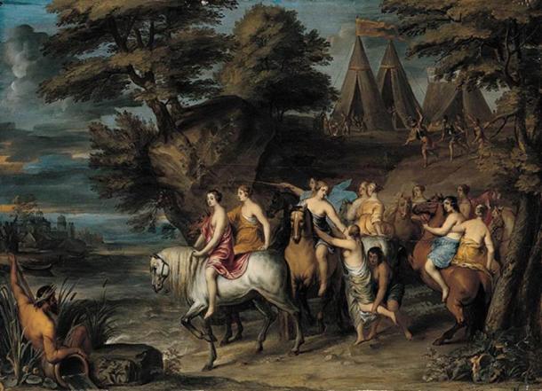 The painting “Cloelia and Her Companions Escaping from the Etruscans” was done by Frans Wouters in the 17th century.