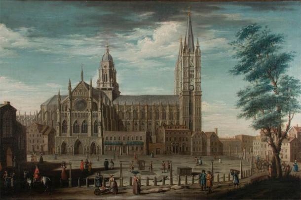 Section of painting of Westminster Abbey by Pietro Fabris, which depicts the Great Sacristy at its center. (Image: Westminster Abbey)