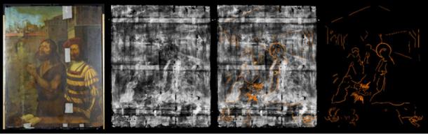 The painting of John the Baptist and the Nativity scene visible with the x-ray. (Northumbria University)