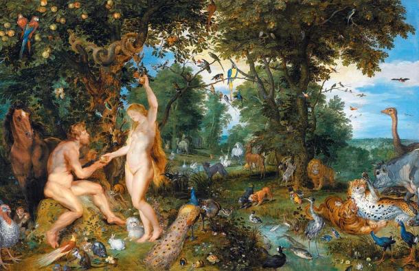 In this painting, The Garden of Eden and the Fall of Man or The Fall of Man painted by Peter Paul Rubens (figures) and Jan Brueghel the Elder (landscape and animals), the forbidden fruit tree bears many different fruits. (Peter Paul Rubens / Public domain)
