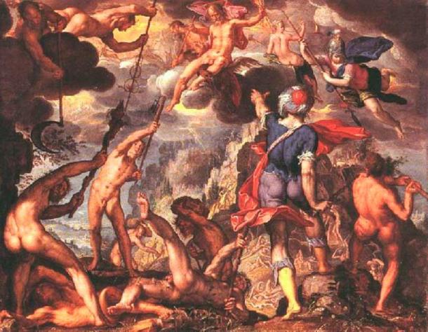 This painting by Joachim Wtewael, entitled The Battle Between the Gods and the Titans, was the setting for Hyperion’s greatest heroic act. (Joachim Wtewael / Public domain)