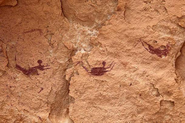 A painting of swimmers in the Cave of the Swimmers, Wadi Sura, Western Desert, Egypt. (Roland Unger/CC BY-SA 3.0)