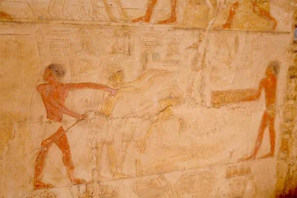 Wall painting inside one of the tombs recently unearthed in Saqqara, Egypt. (Ministry of Tourism and Antiquities)