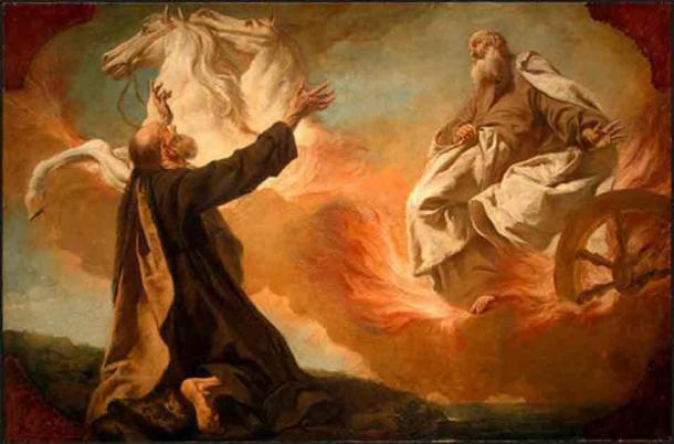 Painting of Elijah Taken Up in a Chariot of Fire by Giuseppe Angeli (1740) (Public Domain)