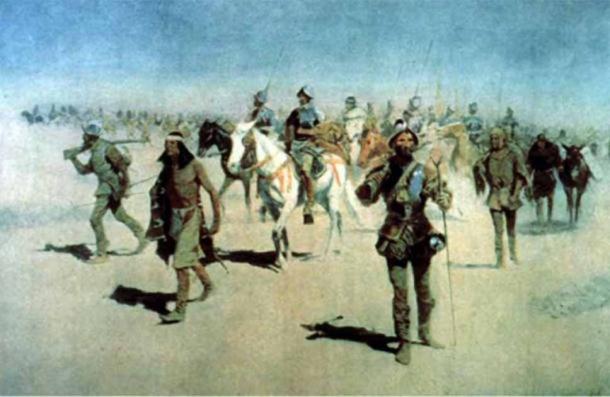 A painting by Frederic Remington of Francisco Vázquez de Coronado and his army on the march to find Cibola. (Public Domain)