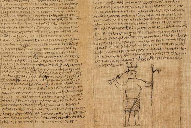 Detail from one of the Greek magical papyri in the British Museum, which includes a spell to grant prosperity and victory and another requesting a visit from a dream oracle. (British Library)