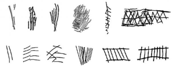 This is how the Stone Age patterns have evolved over 40,000 years. From the left are the very early ones,which are about 100,000 years old, while those on the right are about 60,000 years old