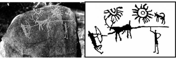 Left, photograph of the petroglyphs. Right, a sketch of it. (Image: IGNCA)